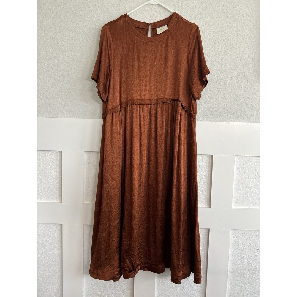 Anthropologie Maeve Jimena Midi Dress Cocoa Satin Copper Large 14